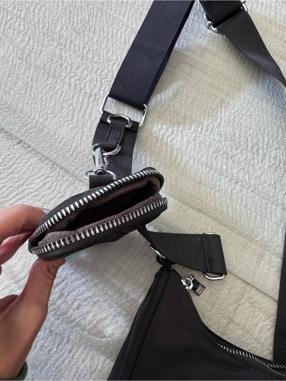 Black Crossbody Shoulder Bag with Detachable Pouch - Picture 2 of 3